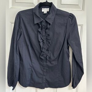 Loft Petite Black Ruffle Button Down Top